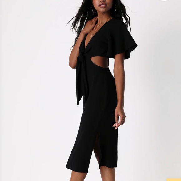 LuLu’s Black Summer Journey Tie-Front Cutout Midi Dress - Picture 3 of 5